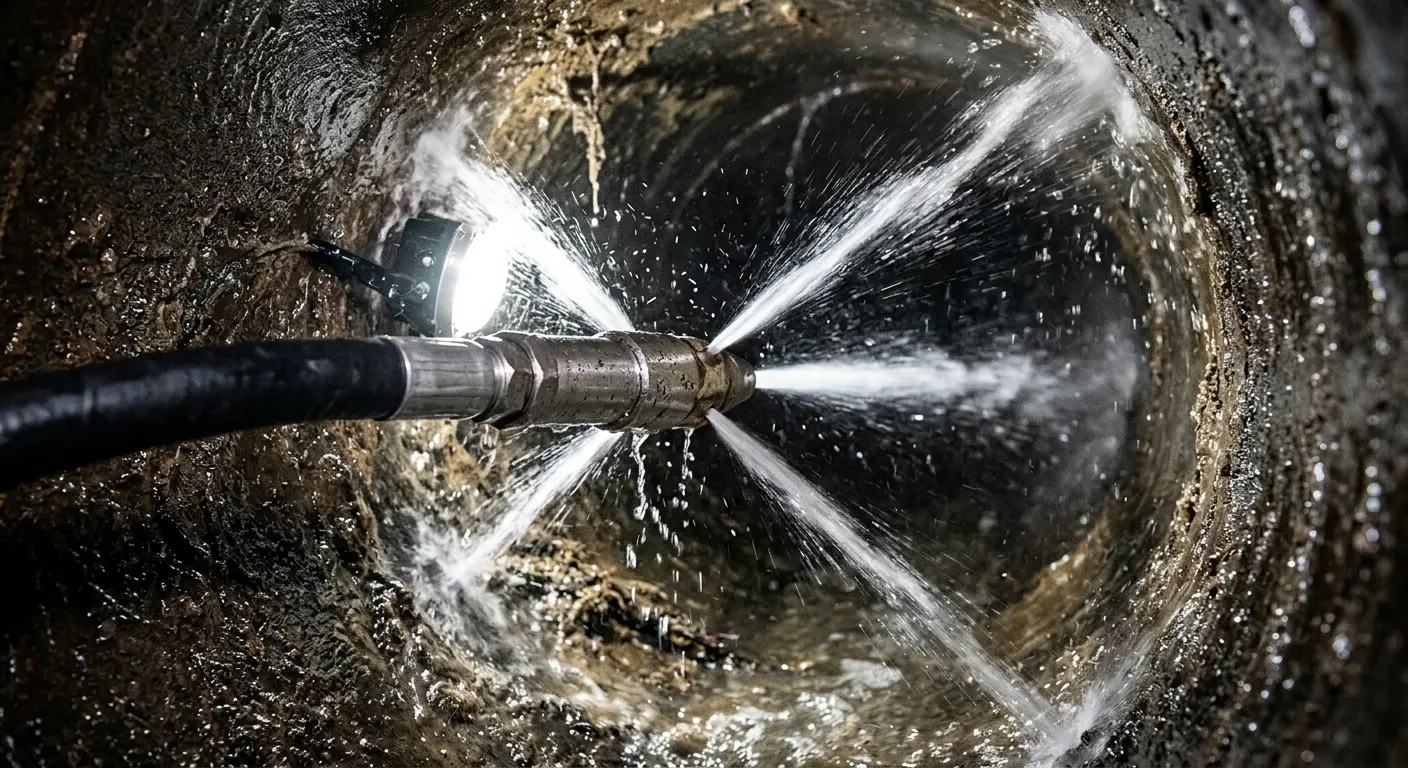 High-pressure hydro jetting nozzle cleaning sewer pipe for Storm Drain Cleaning in Guntersville
